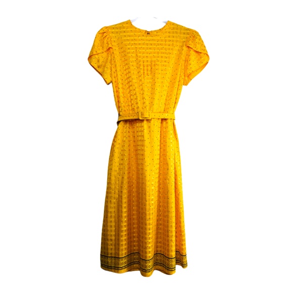 Vintage Dresses & Skirts - Vintage 80s Secretary Dress Belted Golden Yellow S